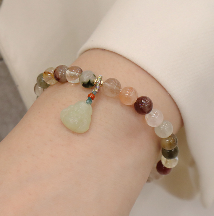 Natural Jewelry Single Circle Quartz Golden Jade Bracelet 4