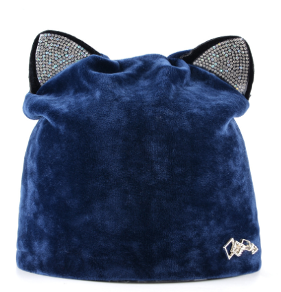 Cat Ear Rhinestone Hat - White