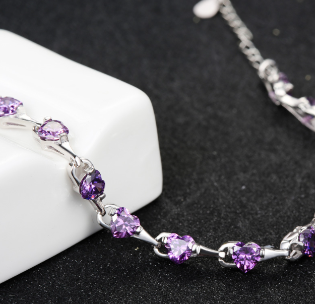 925 Sterling Silver Bracelet with Purple Diamonds