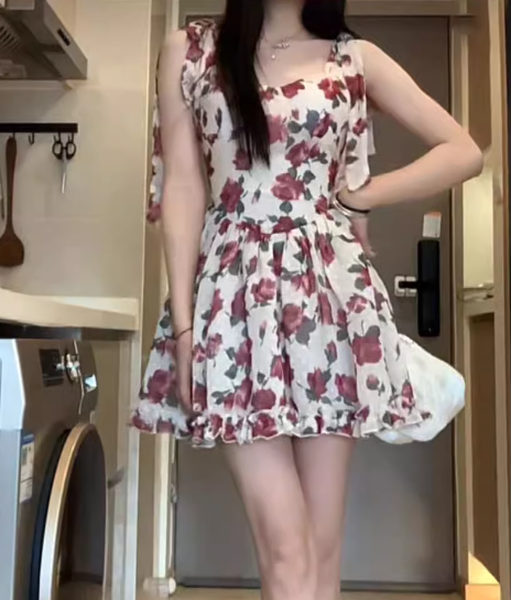 Floral High-Waisted Dress Close-up