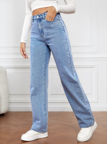 Blue High Waist Straight Jeans Image 4