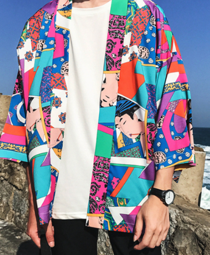 Printed Japanese Style Kimono Jacket