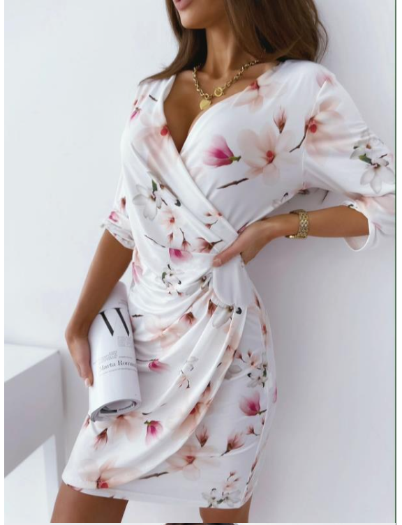 V-neck mid-length dress in action