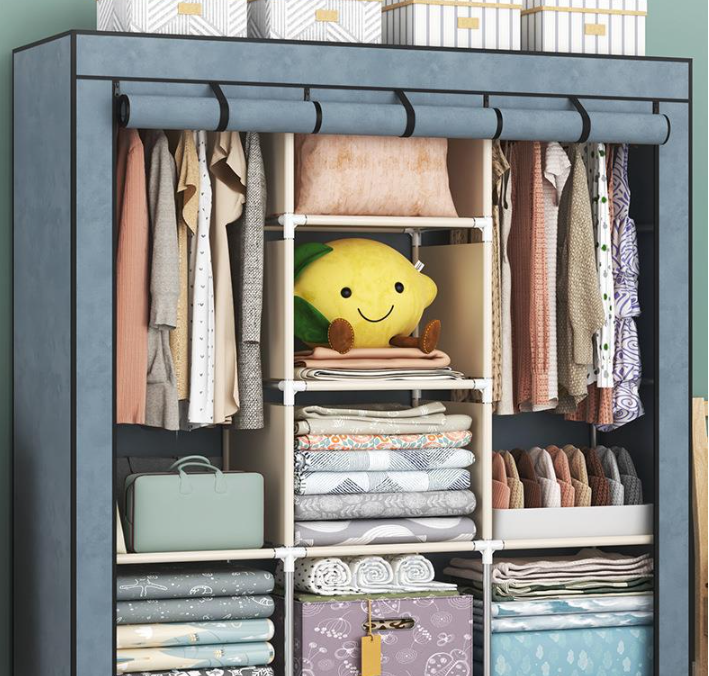 Easy-to-assemble wardrobe in silver gray