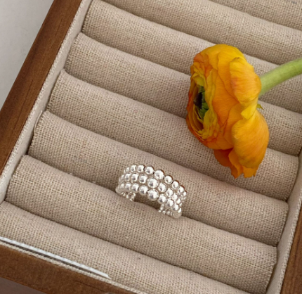 Adjustable Ring with Beaded Rows - Image 3