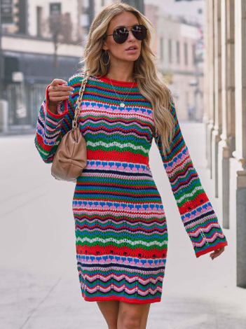 Lazy Knit Sweater Dress Rose Red
