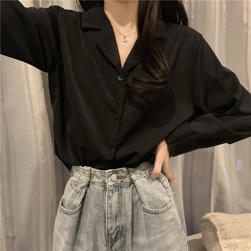 Chiffon Long Sleeve Shirt in Black