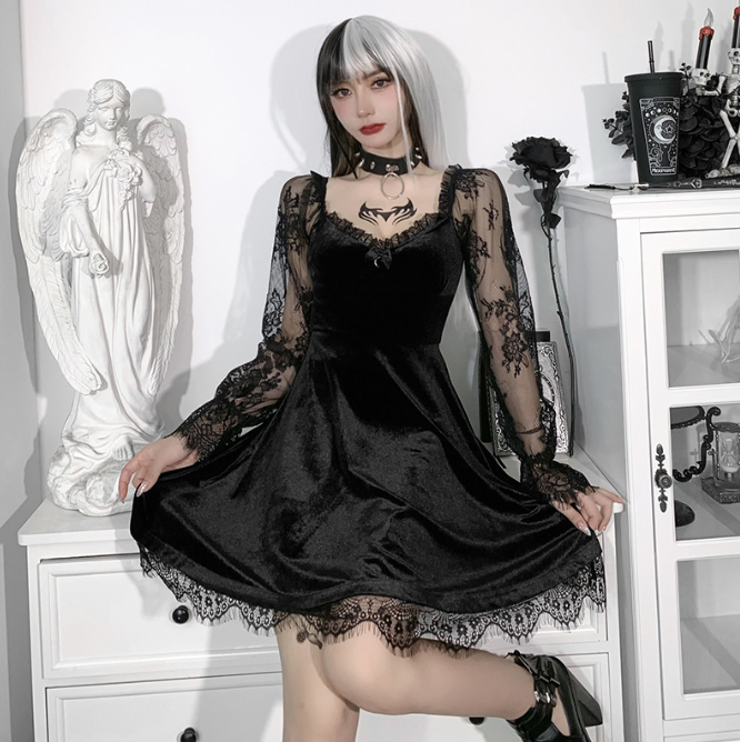 Dark Gothic Lace Panels Dress