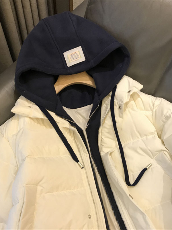 Women’s Fake Two-piece Hooded Sweater Down Jacket Image 4