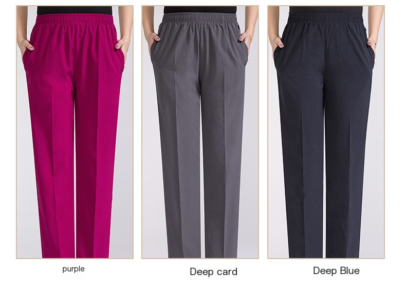Summer New Cool Breathable Silk-like Women's Pants Solid Color Elasticated Waist Loose Middle-aged and Elderly Women's Pants for Mother