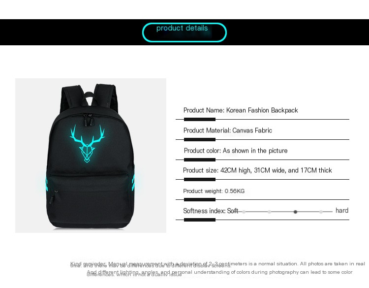 Casual College Style Canvas Luminous Backpack