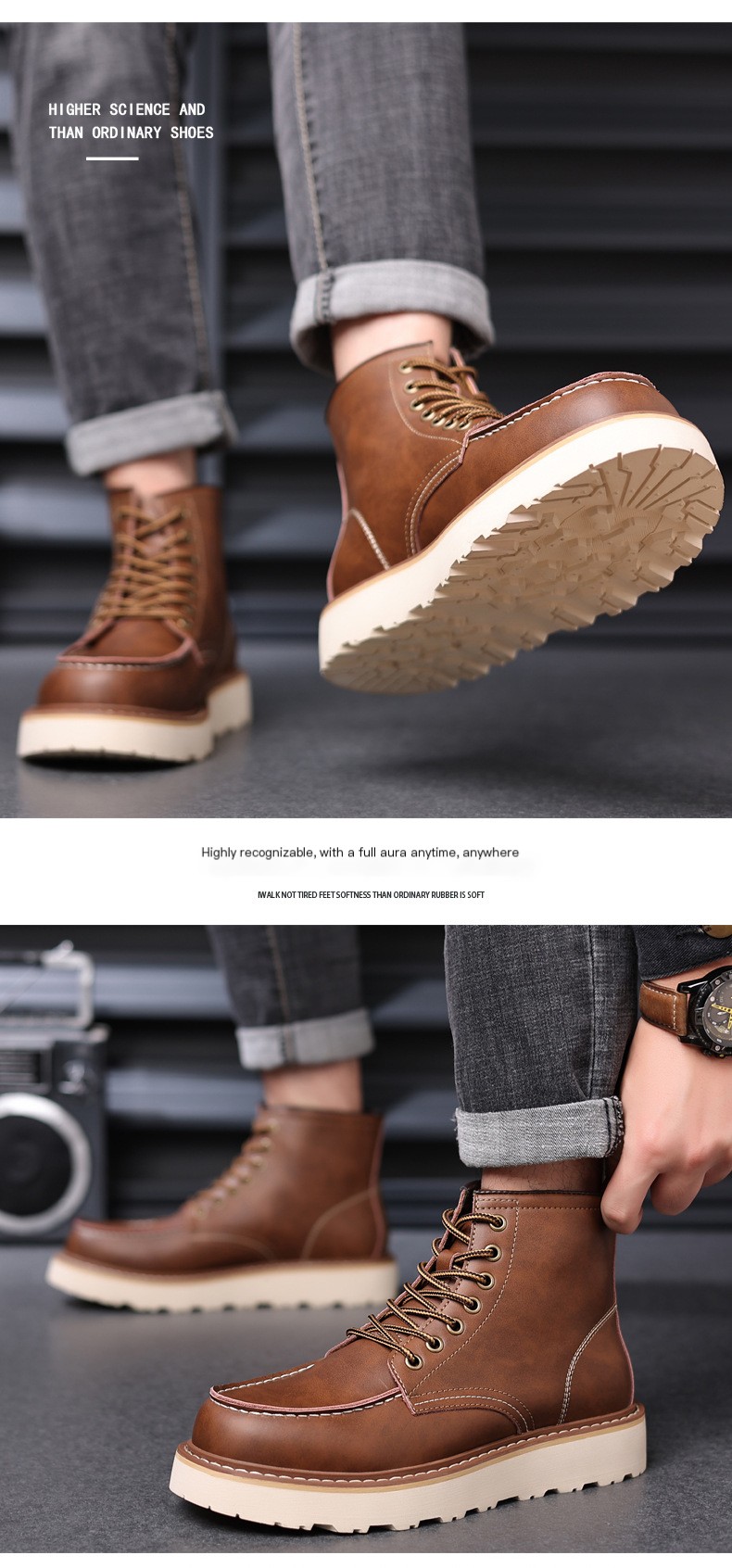 Mid-high men's British style tooling shoes 15