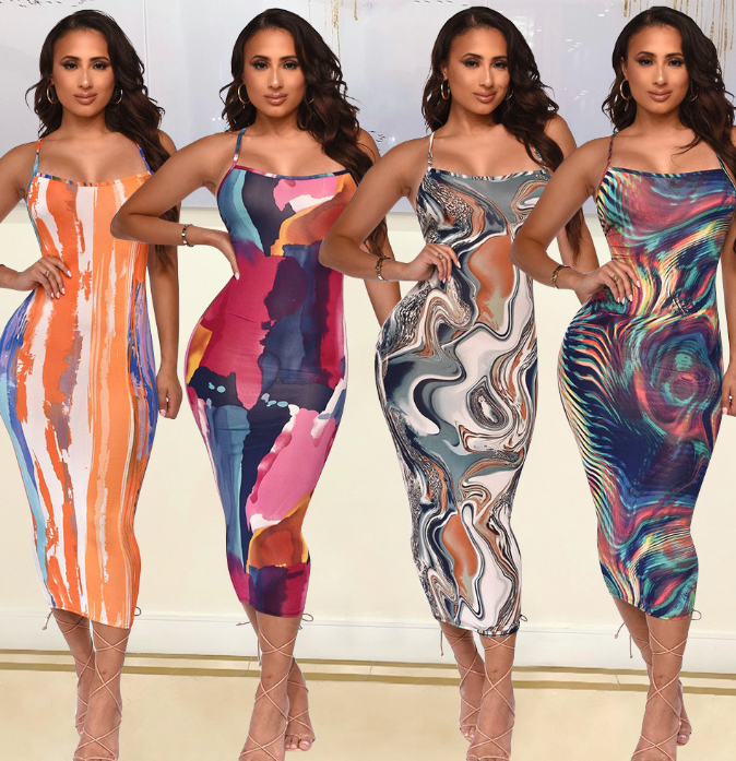 LIVA Fashion Feather Print Bodycon Dress - Details
