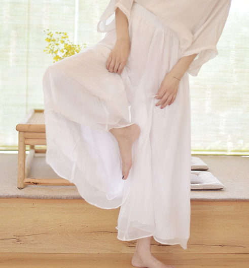 Bamboo Cotton Wide Leg Pants - White