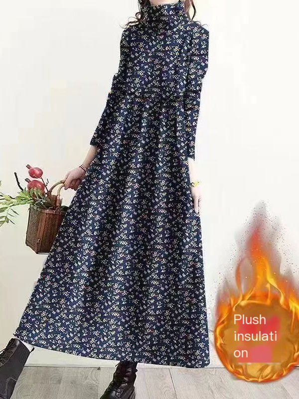 Retro Floral Turtleneck Dress 3