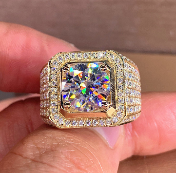 18k Golden 2 Karat Starry Sky Men's Ring