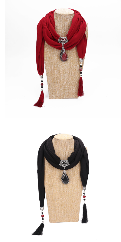 New Ceramic Beads Tassel Peacock Stone Pendant Scarf For Women Charm Boho Fashion Jewelry