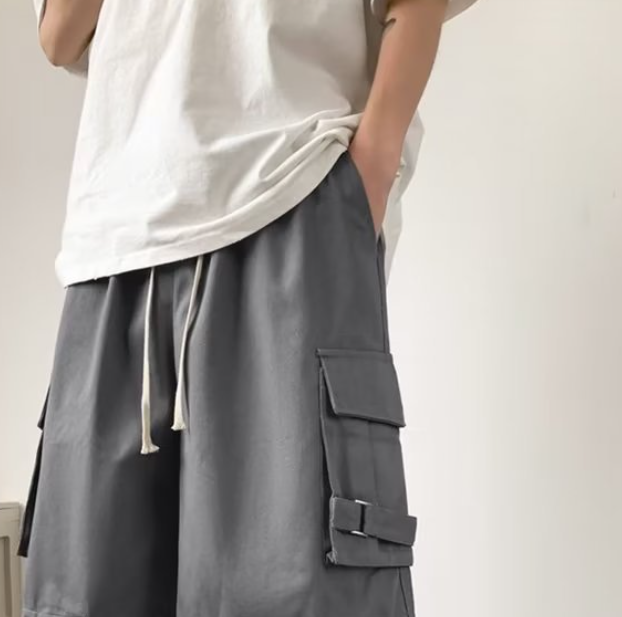 Men's Lace Panel Hollow Loose Drawstring Shorts Image 4
