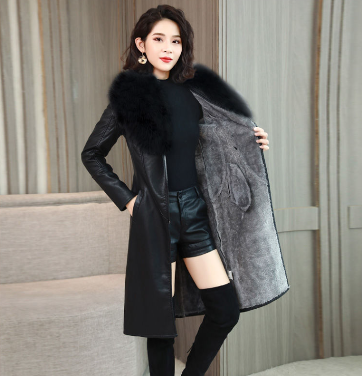 Faux Fur Lined Leather Coat - Image 4