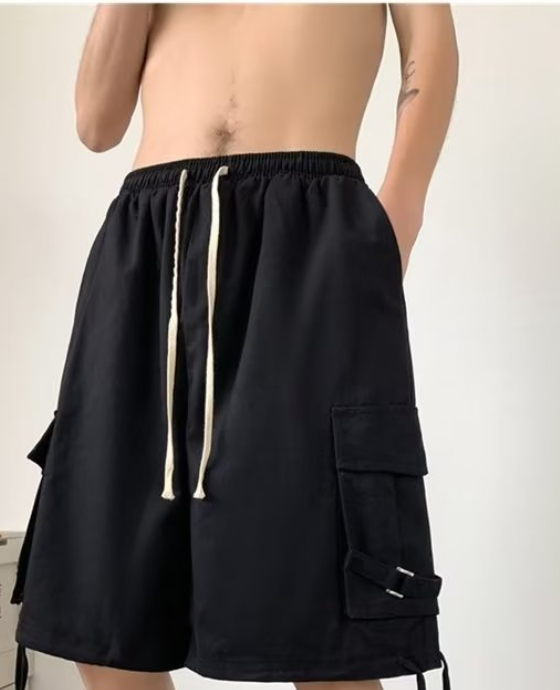 Men's Lace Panel Hollow Loose Drawstring Shorts Image 10