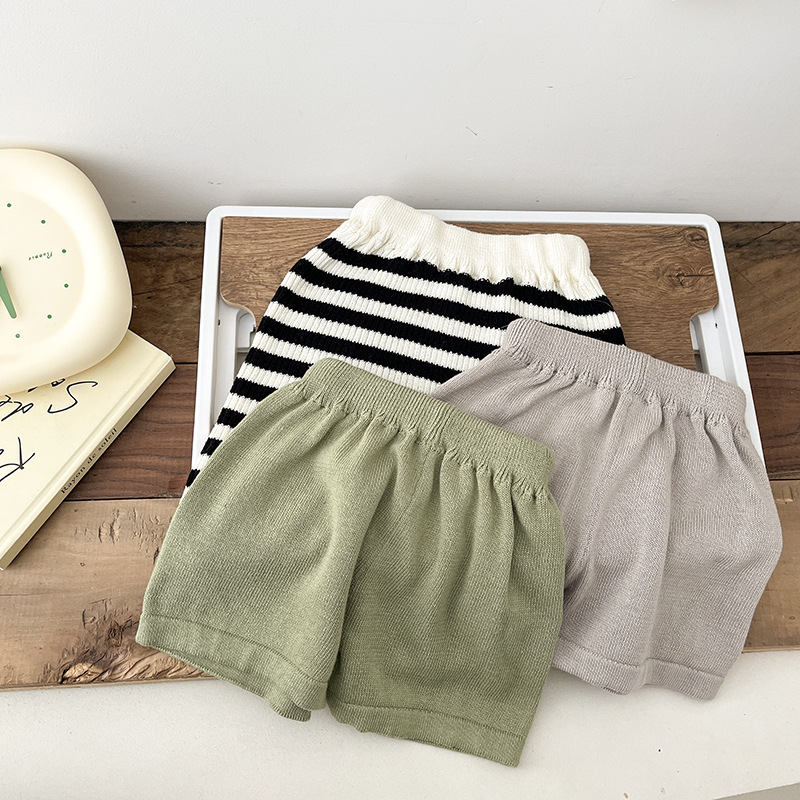 Baby Pants Summer Clothes Baby Solid Color Knitted Shorts Thin Newborn Summer Go Out All-match Breathable Pants Suitable for 1-3 Years Old image