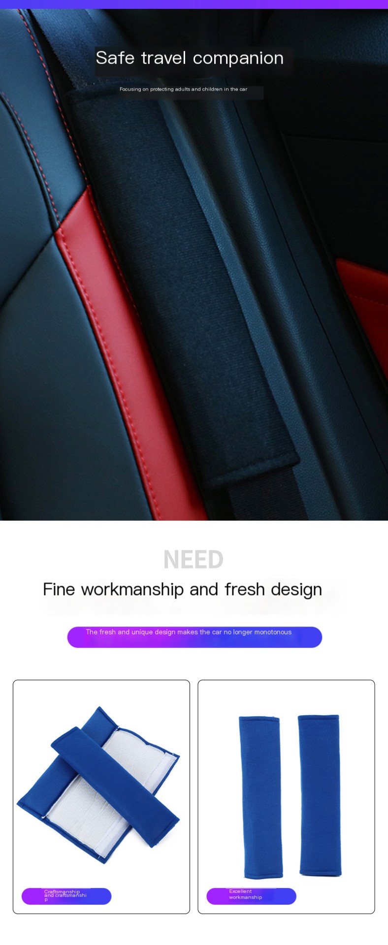 Car Seat Belt Shoulder Pads Blue