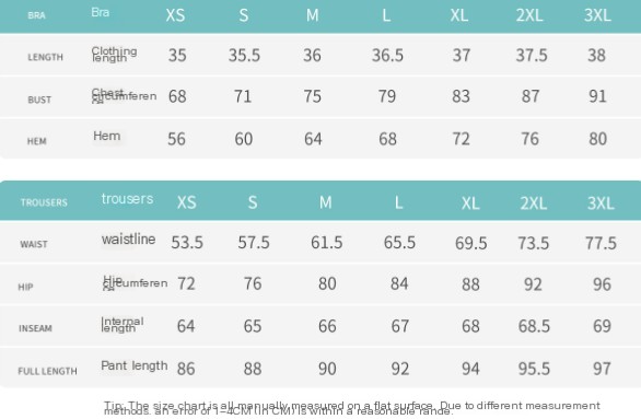 Yoga Pants Size Chart