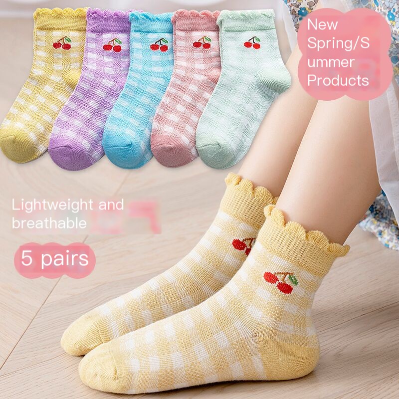 Children's Socks French Plaid Strawberry Cute Cartoon