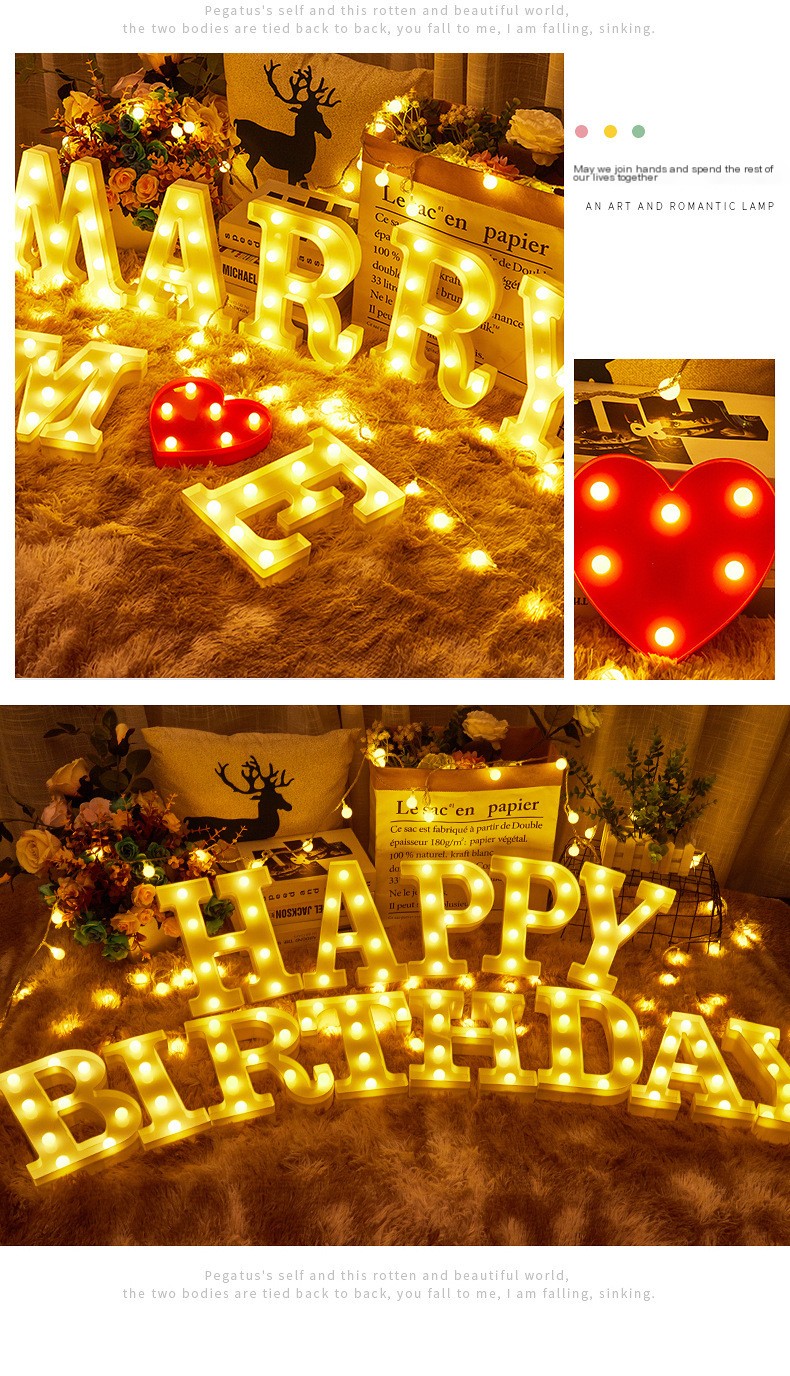 led letter Light Digital modeling night light romantic surprise decorative light proposal to express happy birthday light