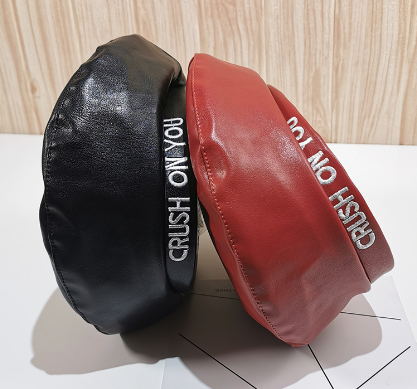 Leather Korean-style Beret Black