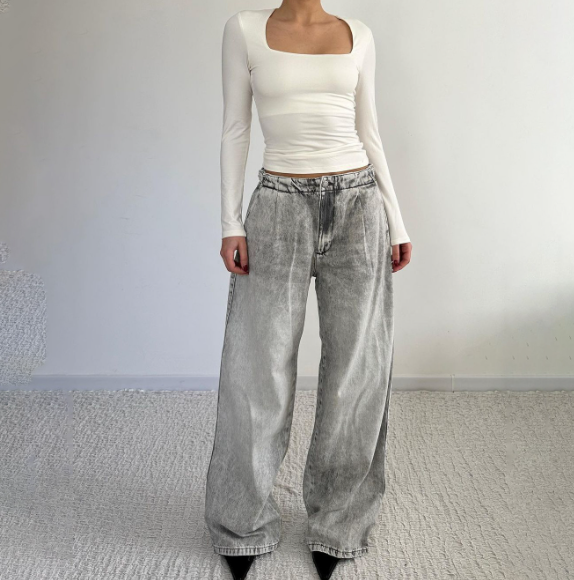 Women's Grey High Waist Straight Jeans