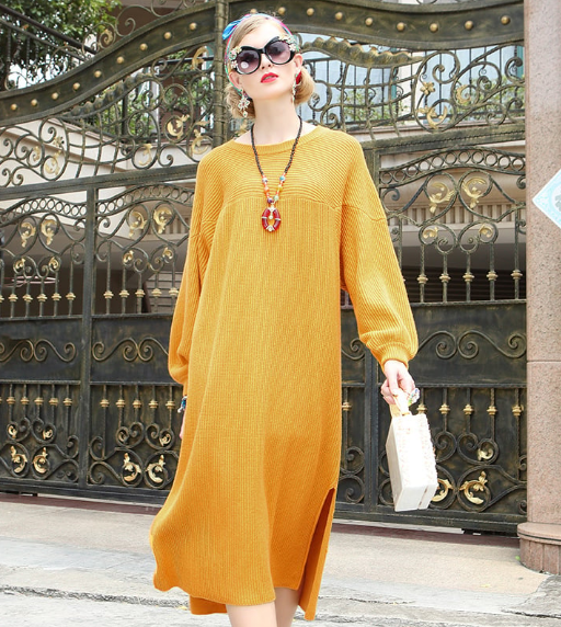 Winter Warm Solid Color Knit Sweater Dress