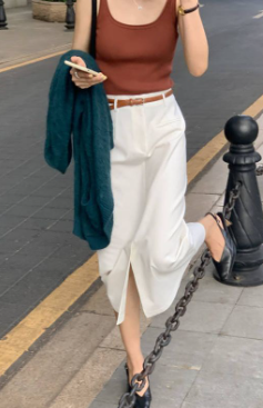 High Waist Hem Slit Skirt Image 4