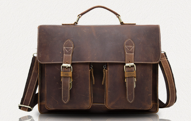 Men's Leather Crossbody Bag - Black