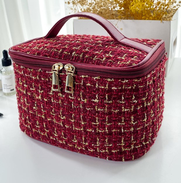 Plaid Print Square Makeup Bag