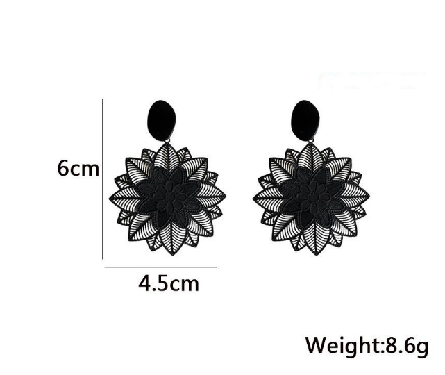 Black Flower Pendant Earrings