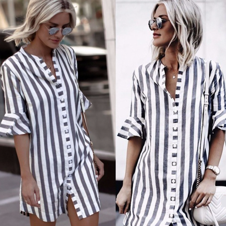 Striped Blouse Dress Image 3