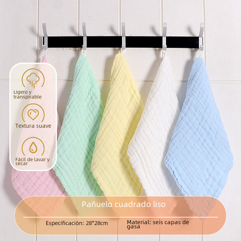 Six-layer cotton baby gauze square breathable absorbent solid color children's towel baby face towel saliva towel image