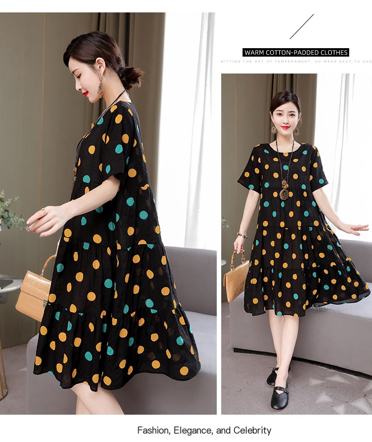 Mom Loose Slim Floral Cotton Silk Dress Summer Dress 2023 New Women's Short Sleeve Stylish Fashion Elegant