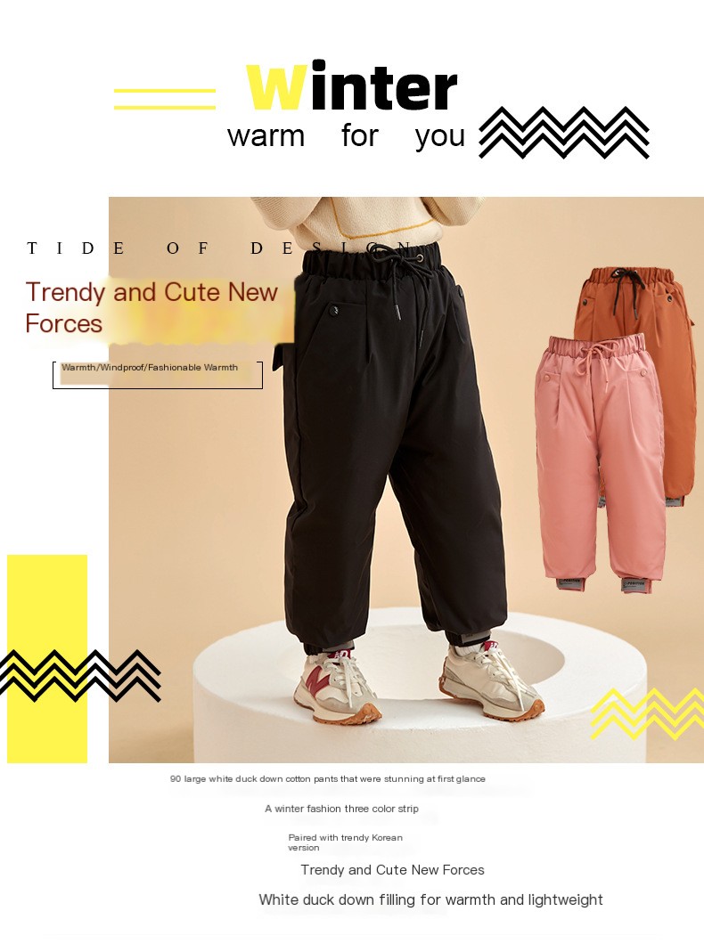 2022 Winter New Children's Down Pants for Boys and Girls Thickened Warm Baby Small and Medium-sized Children's Outer Wear Cotton Pants