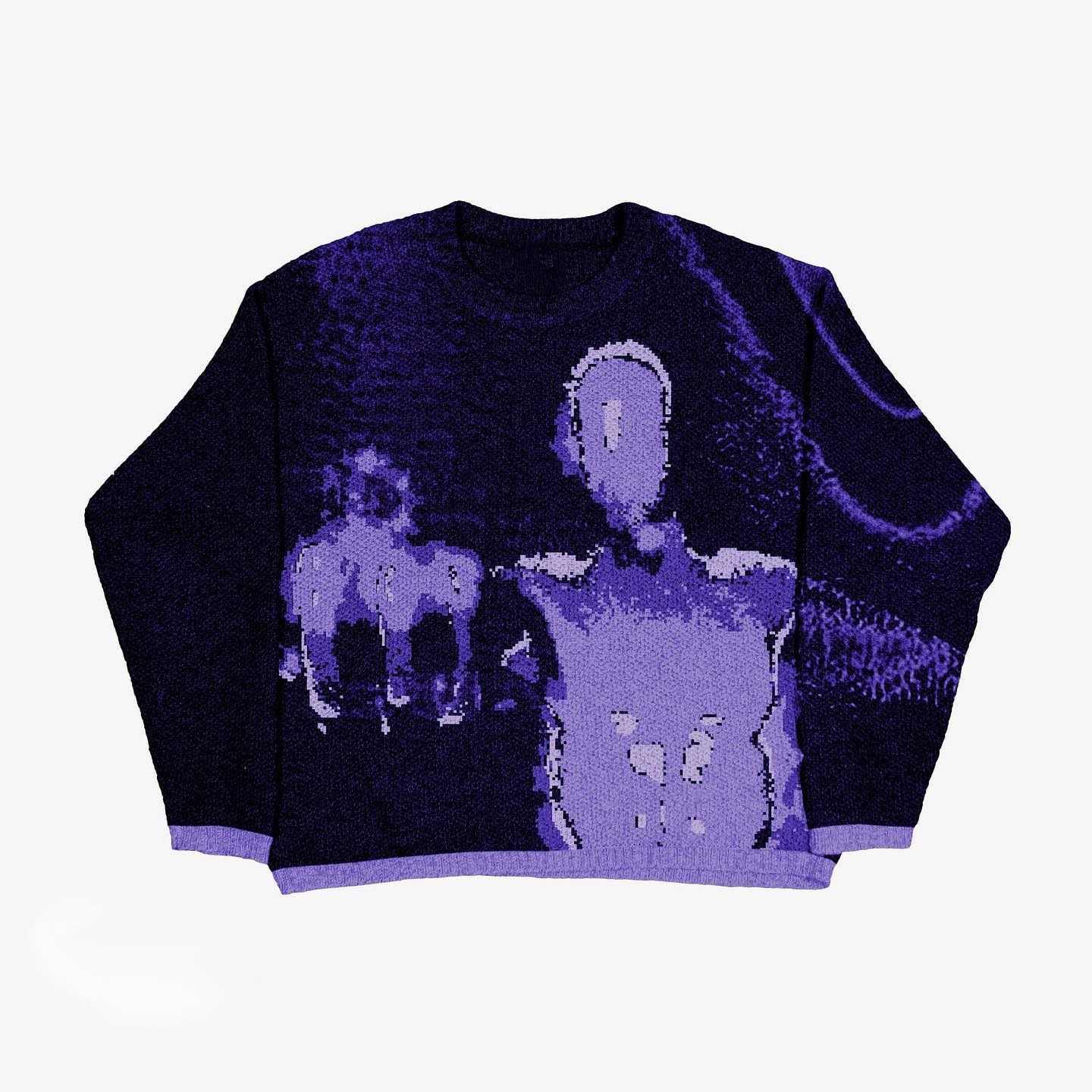 Fashion Purple Jacquard Bear Sweater Detail
