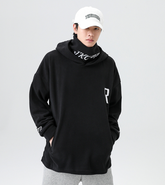 High-neck hoodie in black