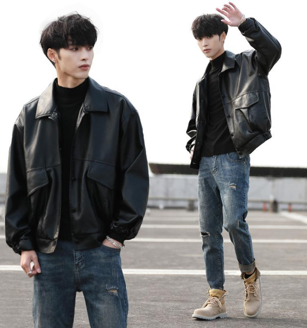 Men's Genuine Leather Winter Jacket - Back View