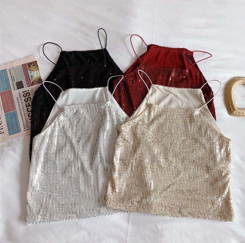 Sequin Halter Top Gold