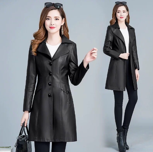 Purple PU Leather Coat