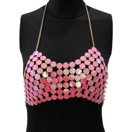 Sequin Chain Vest Top - Pink