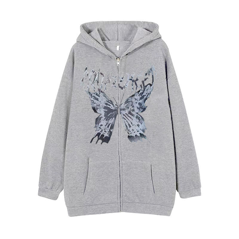 Knitted Butterfly Print Loose Hoodie Image 2