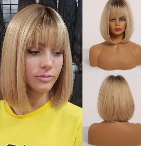 Front Lace Wig Fashion Franja Loiro Gold 25cm image