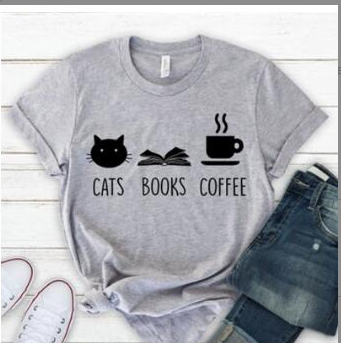 Cats Books Coffee Short Sleeve Tee