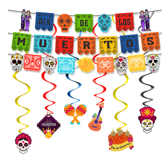 Day of the Dead Party Decoration Skeleton Flag Spiral Hanging